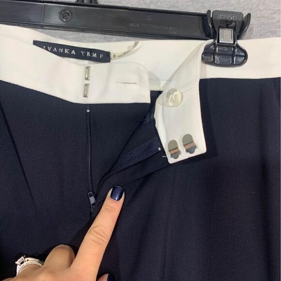 IVANKA trump navy trousers with white trim on waist. Size 6 - Picture 2 of 7